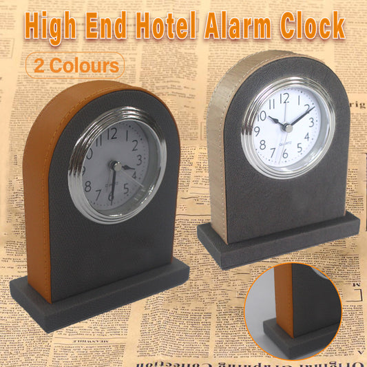 Hotel Alarm Clock Quartz with Faux Leather Clear Display Brown