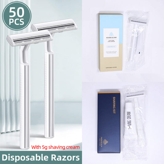 50pcs Disposable Razors with 5g Shaving Cream Set