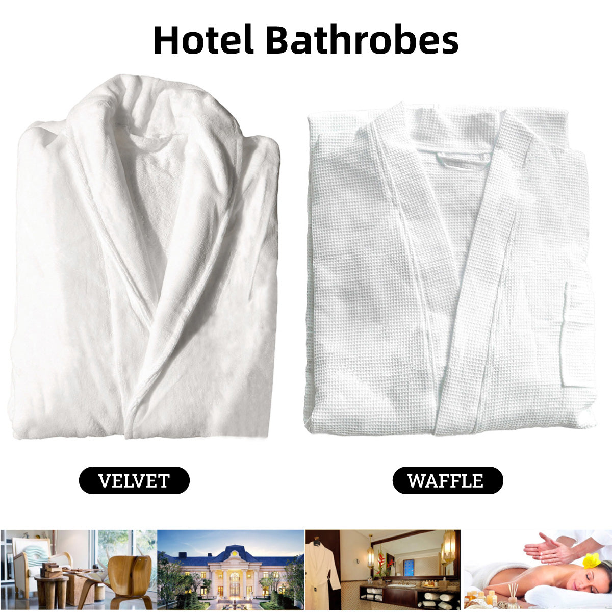 Hotel Quality Cotton Kimono Bathrobe White Embroidered Velvet Waffle
