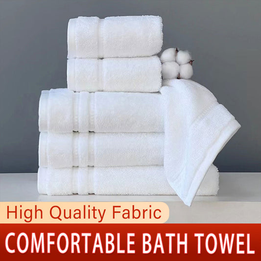 6 Pcs White Cotton Bath Towels Jacquard for Guest Bathrooms