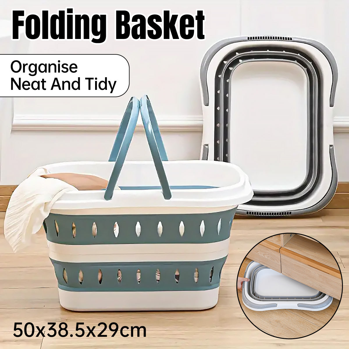 Large Folding Laundry Basket Plastic Dirty Clothes Hamper
