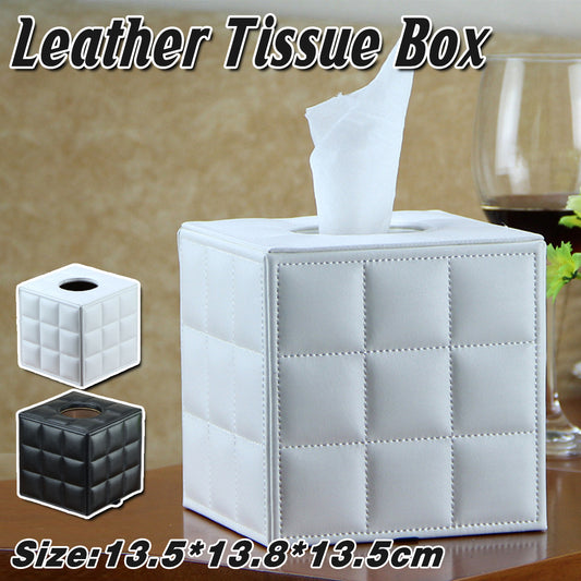 PU Leather Square Tissue Box with Quilted Design Black White