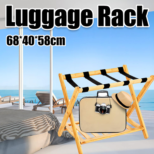 Foldable Bamboo Luggage Rack with Straps for Guest Rooms