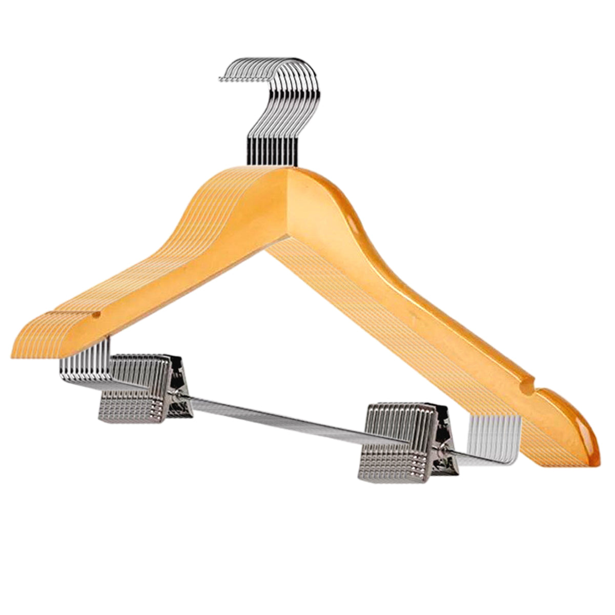 10 Pcs Wooden Non-Slip Clothes Hangers with Clip for Wardrobe