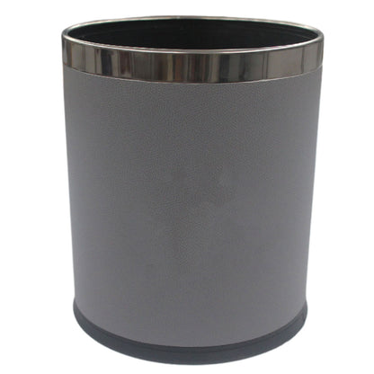 Hotel Leather Trash Bin with Metal Lining 10L Grey for Rooms