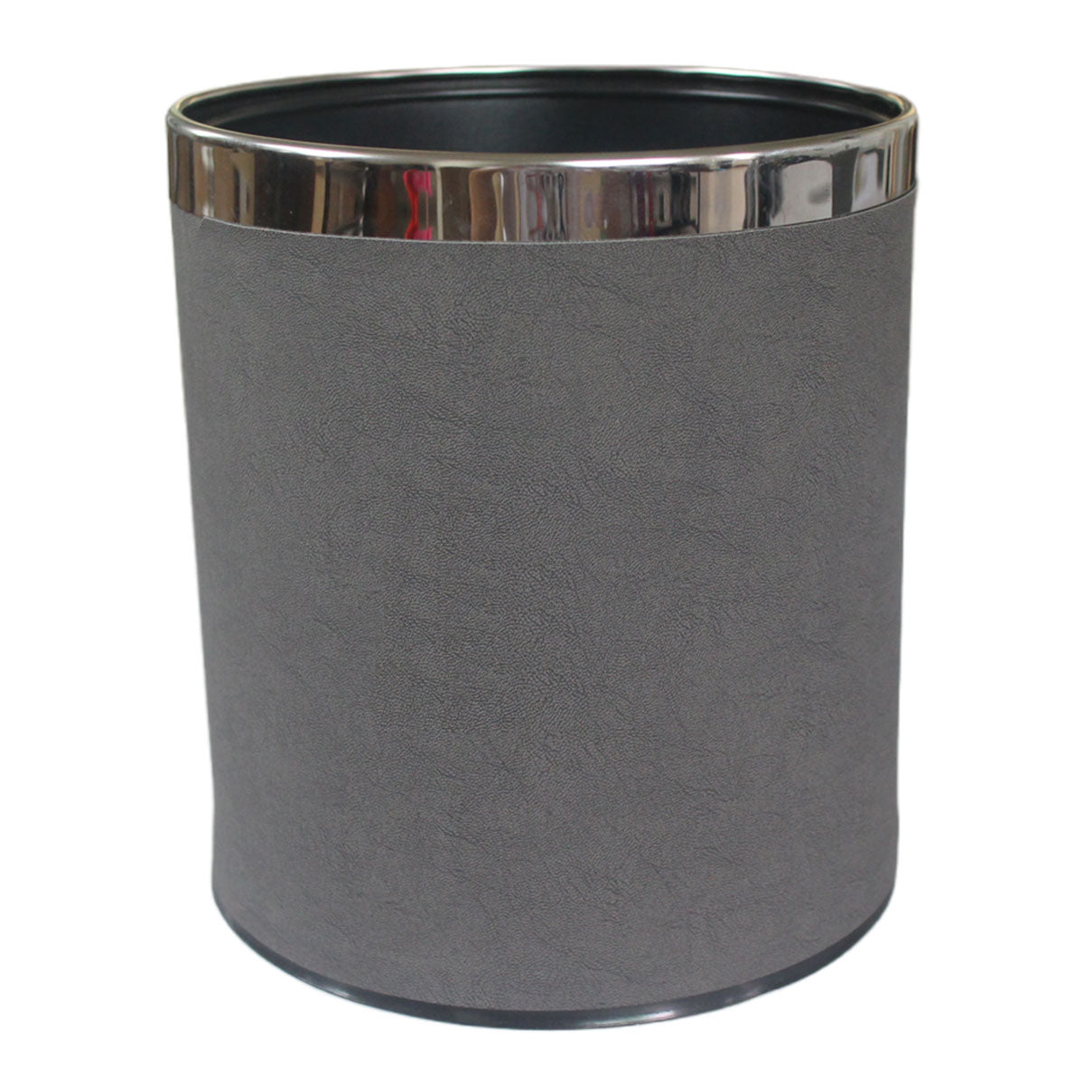 Hotel Leather Trash Bin with Metal Lining 10L Grey for Rooms