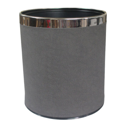 Hotel Leather Trash Bin with Metal Lining 10L Grey for Rooms