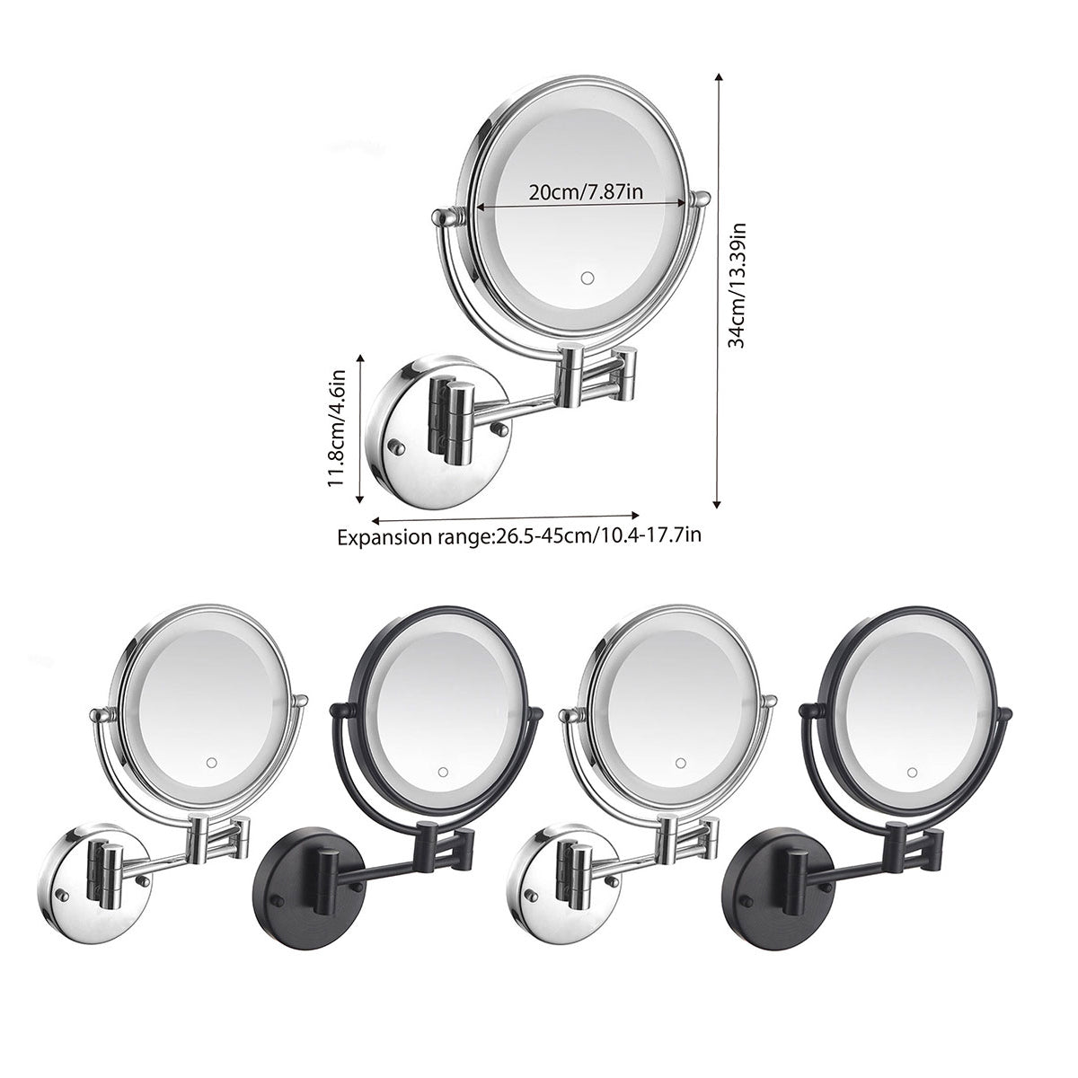 Wall Mounted Folding Makeup Mirror 5x with Light