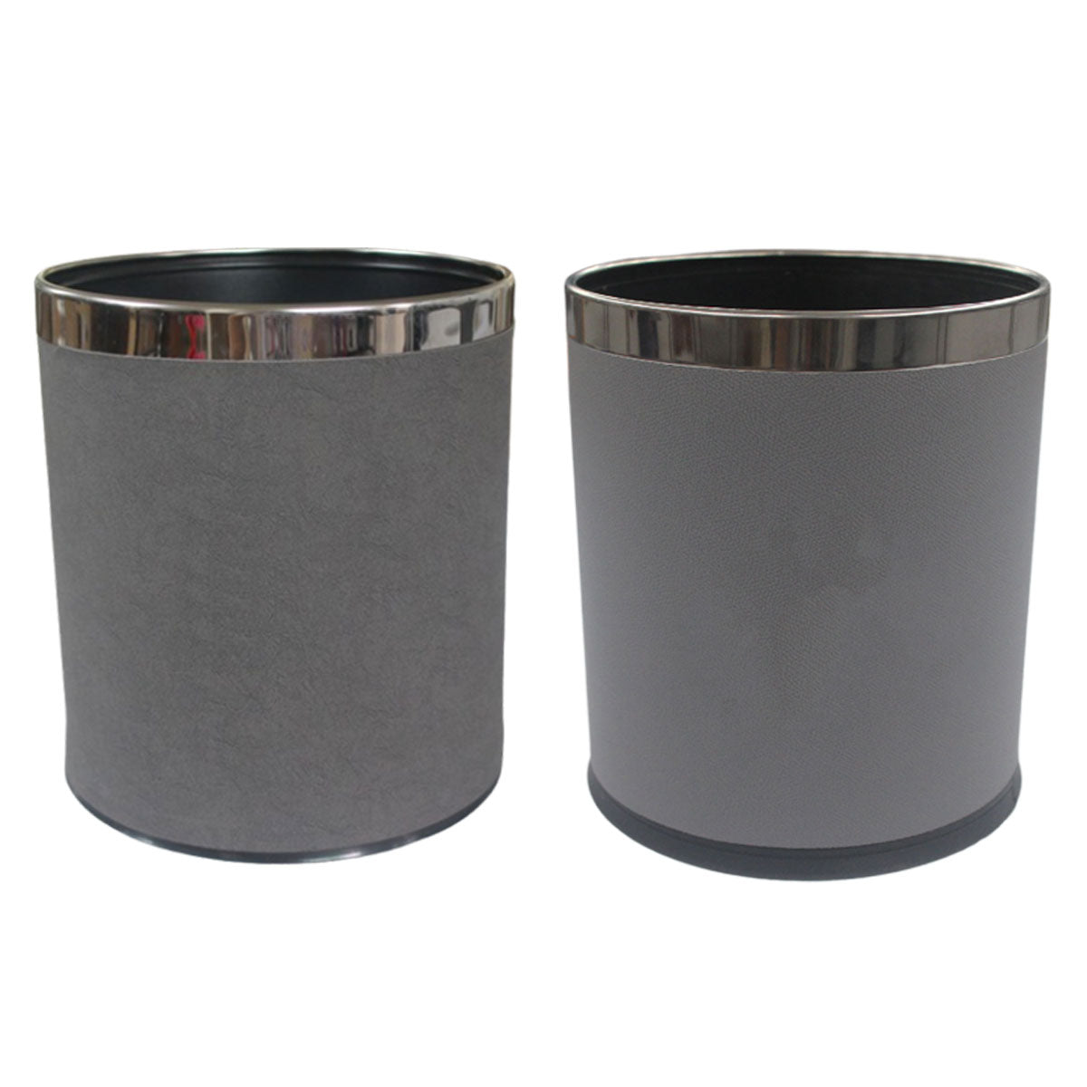 Hotel Leather Trash Bin with Metal Lining 10L Grey for Rooms