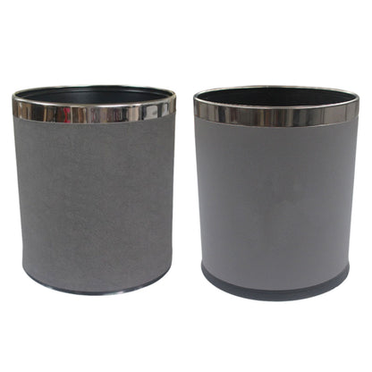 Hotel Leather Trash Bin with Metal Lining 10L Grey for Rooms