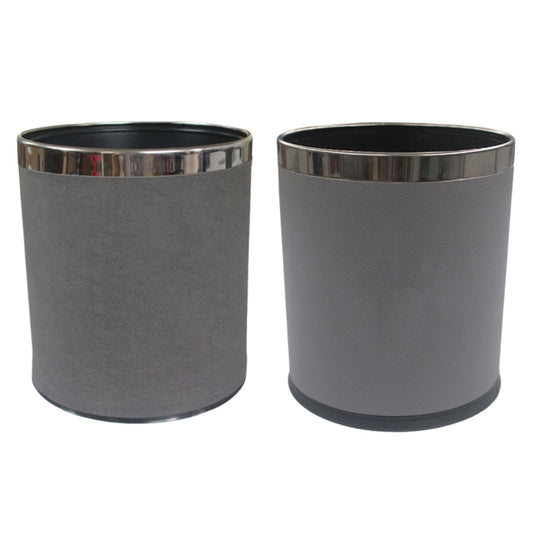 Hotel Leather Trash Bin with Metal Lining 10L Grey for Rooms