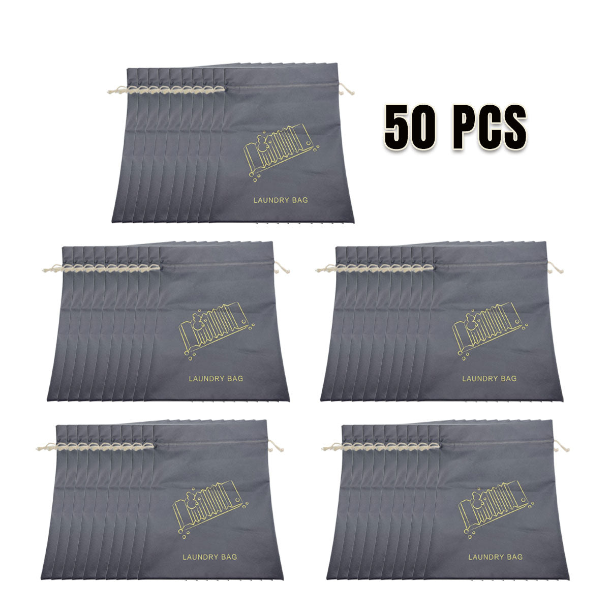 50 PCS Drawstring Laundry Bags Large Non Woven for Travel Hotels