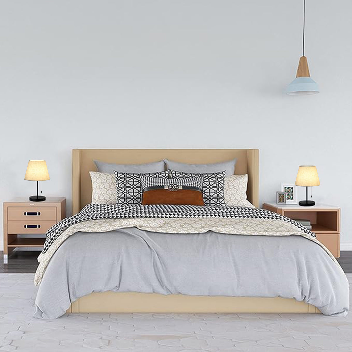 Modern Table Lamp with Pull Chain for Hotel Bedside Reading Light