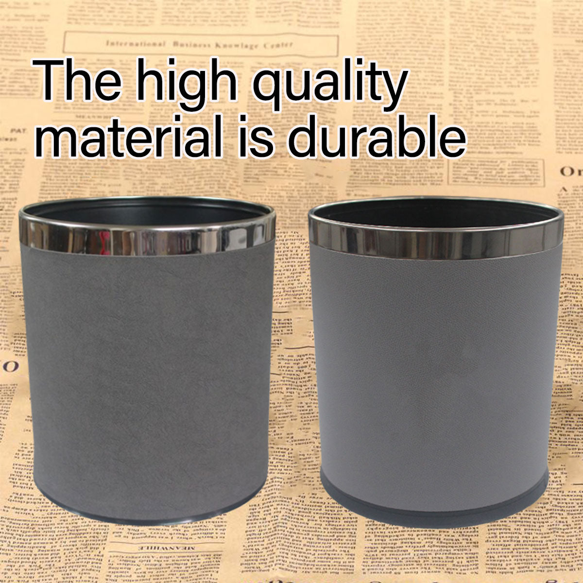 Hotel Leather Trash Bin with Metal Lining 10L Grey for Rooms