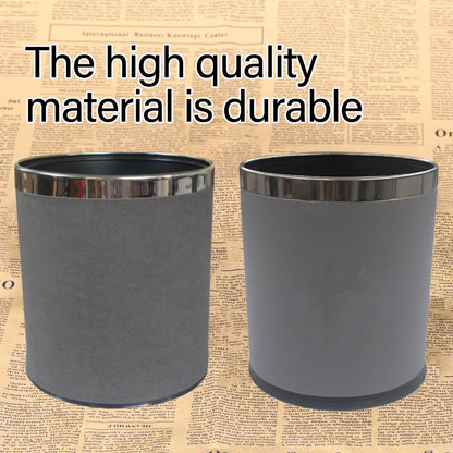 Hotel Leather Trash Bin with Metal Lining 10L Grey for Rooms