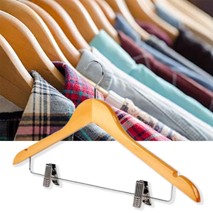 10 Pcs Wooden Non-Slip Clothes Hangers with Clip for Wardrobe