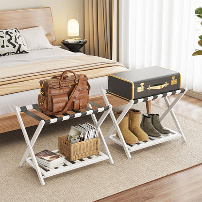 Foldable Bamboo Luggage Rack with Shelf for Hotel Guest Rooms