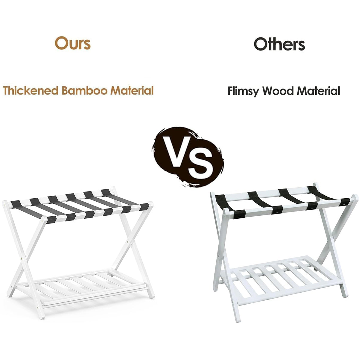 Foldable Bamboo Luggage Rack with Shelf for Hotel Guest Rooms