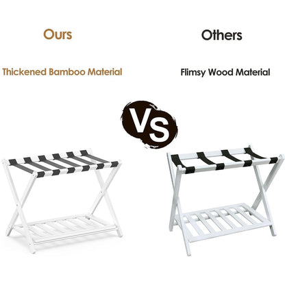 Foldable Bamboo Luggage Rack with Shelf for Hotel Guest Rooms