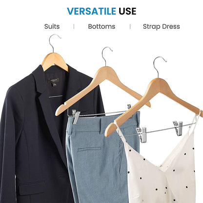 10 Pcs Wooden Non-Slip Clothes Hangers with Clip for Wardrobe