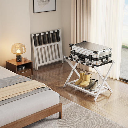 Foldable Bamboo Luggage Rack with Shelf for Hotel Guest Rooms