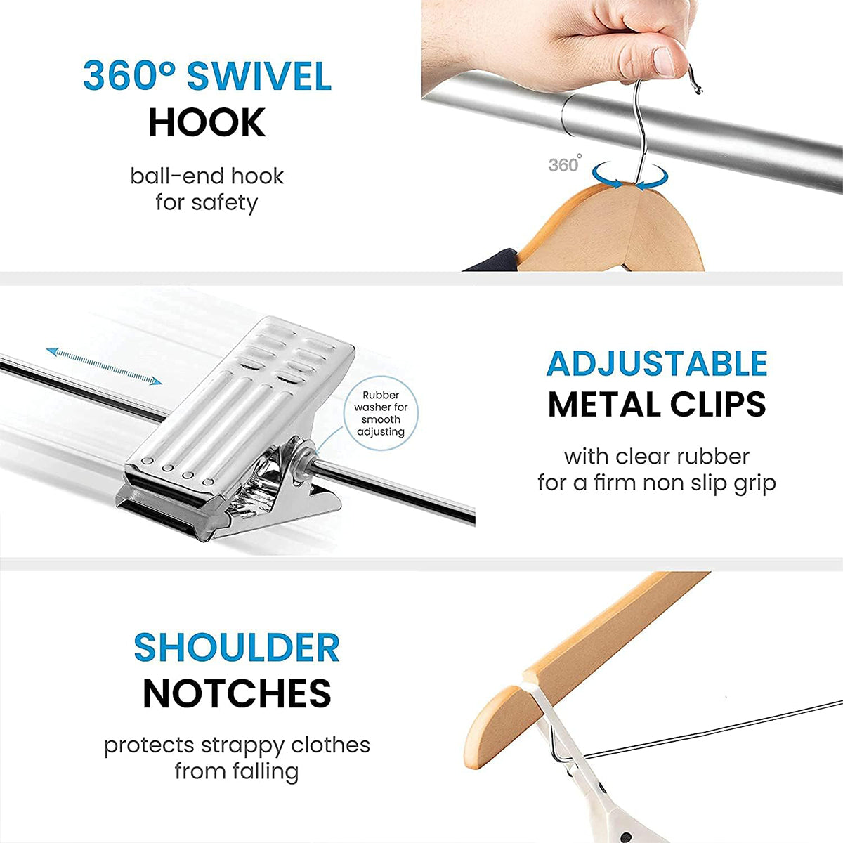 10 Pcs Wooden Non-Slip Clothes Hangers with Clip for Wardrobe