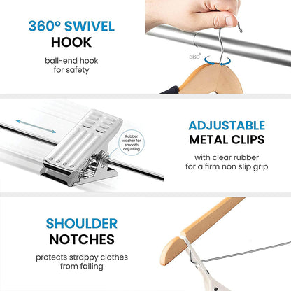 10 Pcs Wooden Non-Slip Clothes Hangers with Clip for Wardrobe
