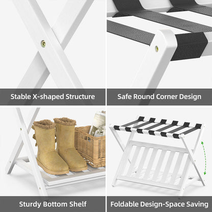 Foldable Bamboo Luggage Rack with Shelf for Hotel Guest Rooms