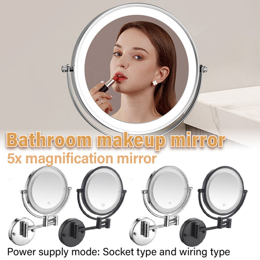 Wall Mounted Folding Makeup Mirror 5x with Light