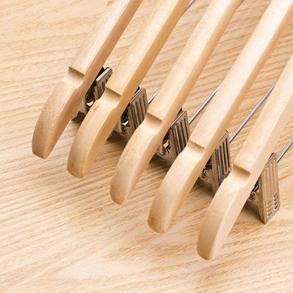 10 Pcs Wooden Non-Slip Clothes Hangers with Clip for Wardrobe