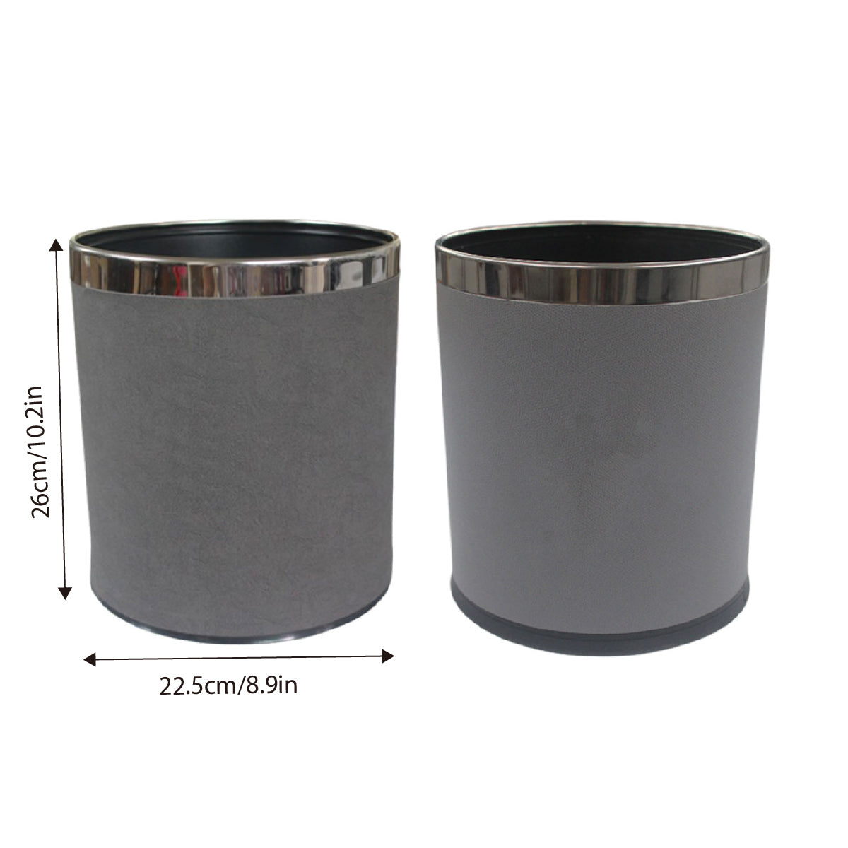 Hotel Leather Trash Bin with Metal Lining 10L Grey for Rooms