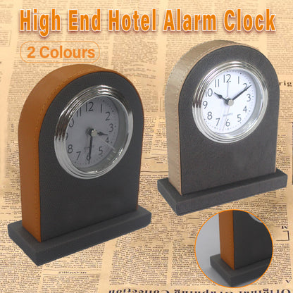Hotel Alarm Clock Quartz with Faux Leather Clear Display Brown
