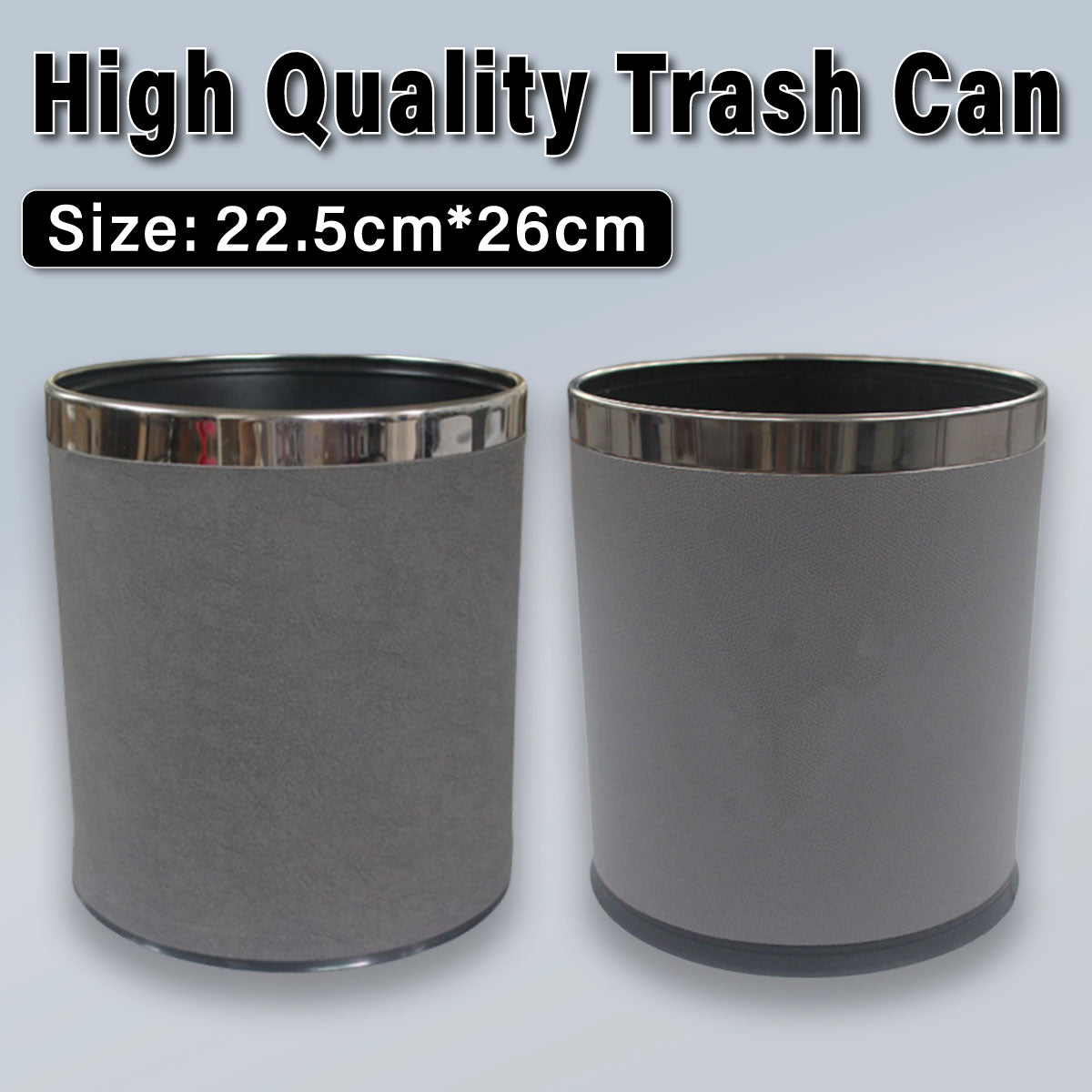 Hotel Leather Trash Bin with Metal Lining 10L Grey for Rooms