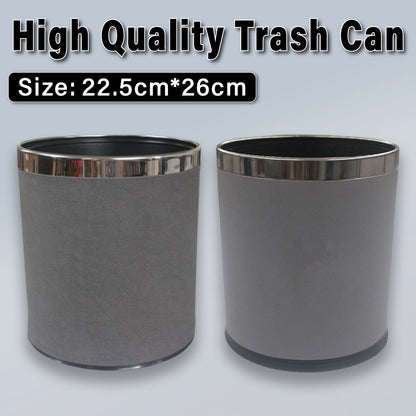 Hotel Leather Trash Bin with Metal Lining 10L Grey for Rooms