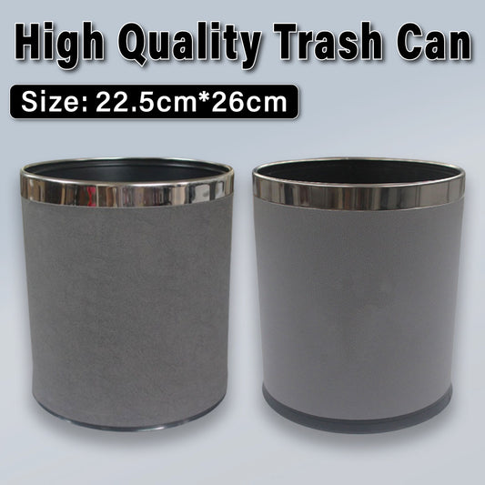 Hotel Leather Trash Bin with Metal Lining 10L Grey for Rooms