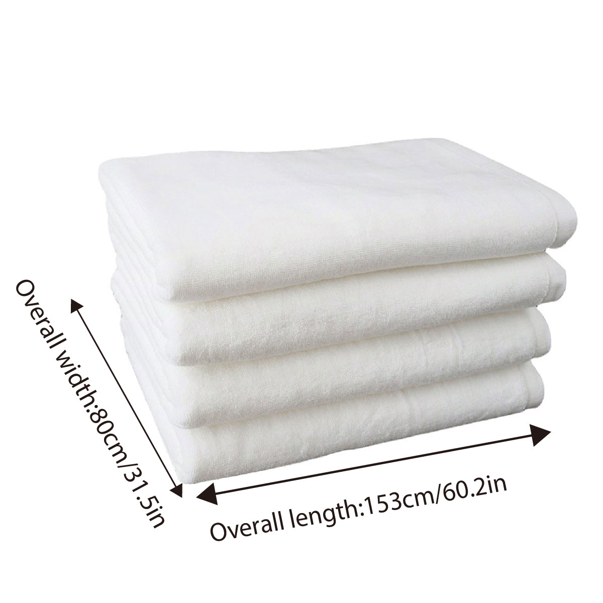 6 Pcs White Cotton Bath Towels Jacquard for Guest Bathrooms