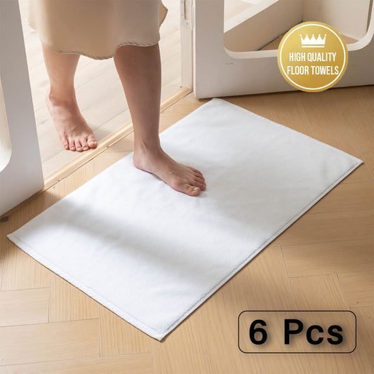 6pcs Hotel Cotton Bath Mat Towels Non Slip Floor Use White