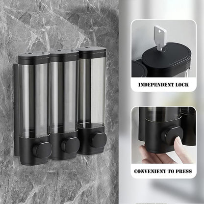 3 Head Wall Mounted Soap Dispenser in Black with Lock