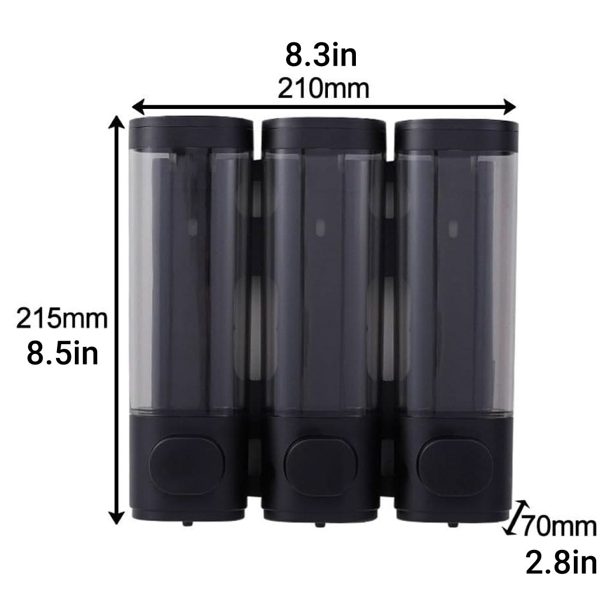 3 Head Wall Mounted Soap Dispenser in Black with Lock