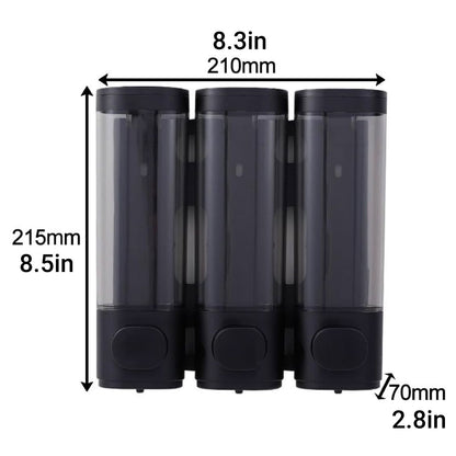 3 Head Wall Mounted Soap Dispenser in Black with Lock