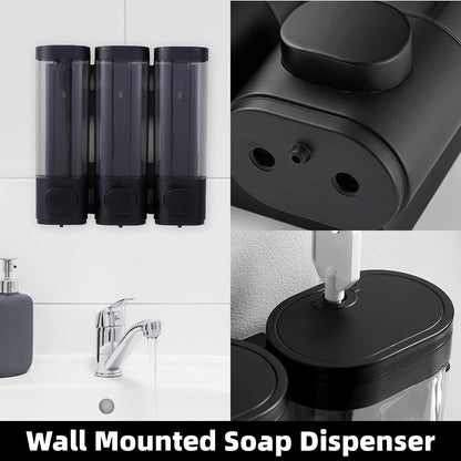 3 Head Wall Mounted Soap Dispenser in Black with Lock