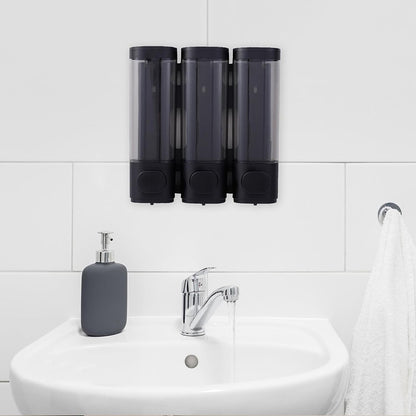 3 Head Wall Mounted Soap Dispenser in Black with Lock