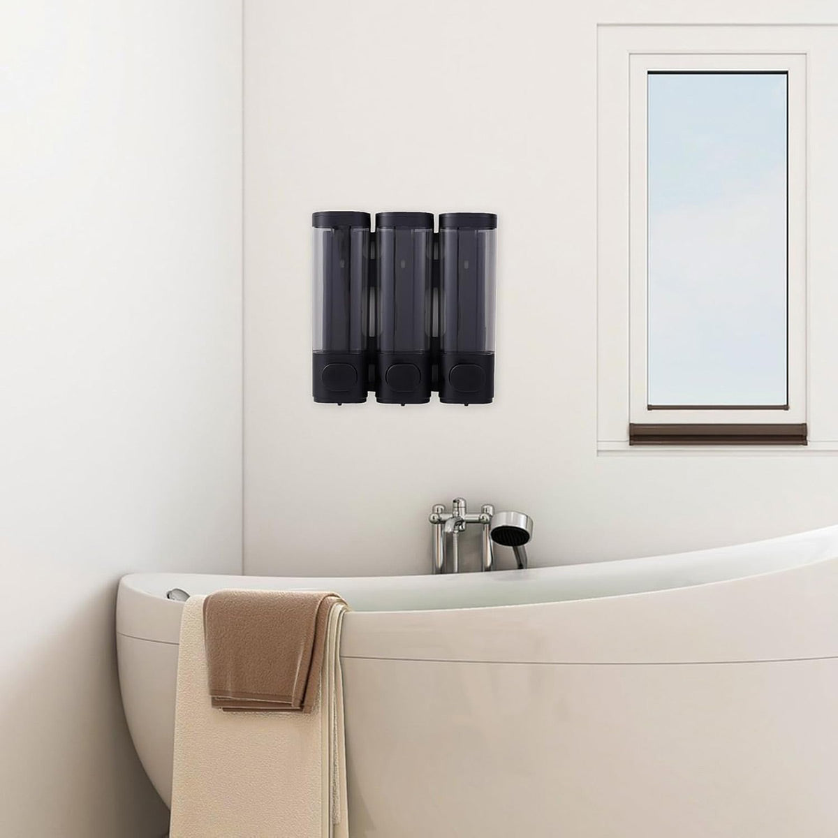 3 Head Wall Mounted Soap Dispenser in Black with Lock