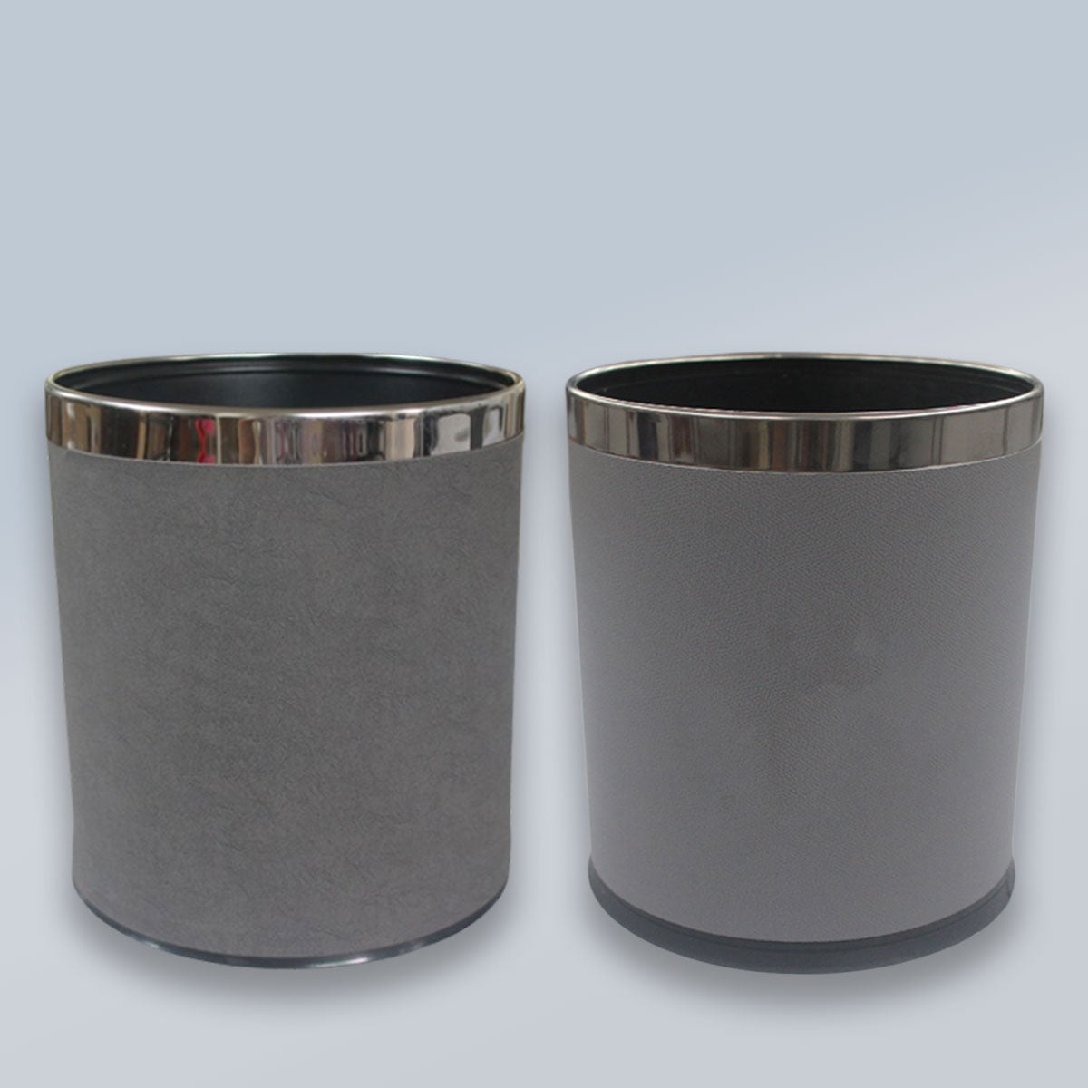 Hotel Leather Trash Bin with Metal Lining 10L Grey for Rooms