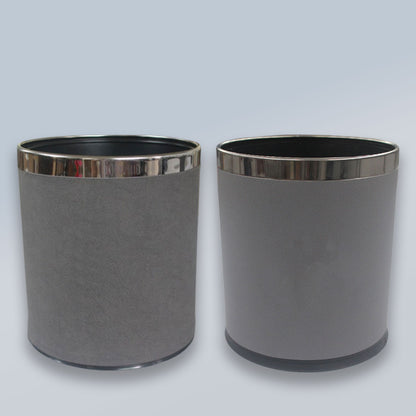 Hotel Leather Trash Bin with Metal Lining 10L Grey for Rooms
