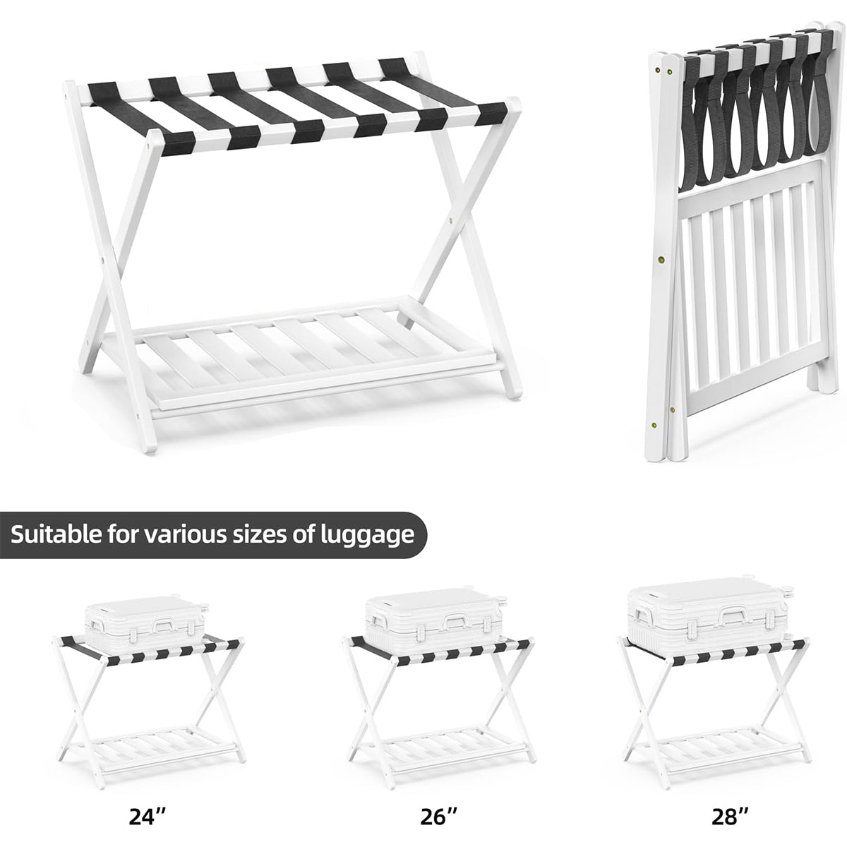 Foldable Bamboo Luggage Rack with Shelf for Hotel Guest Rooms