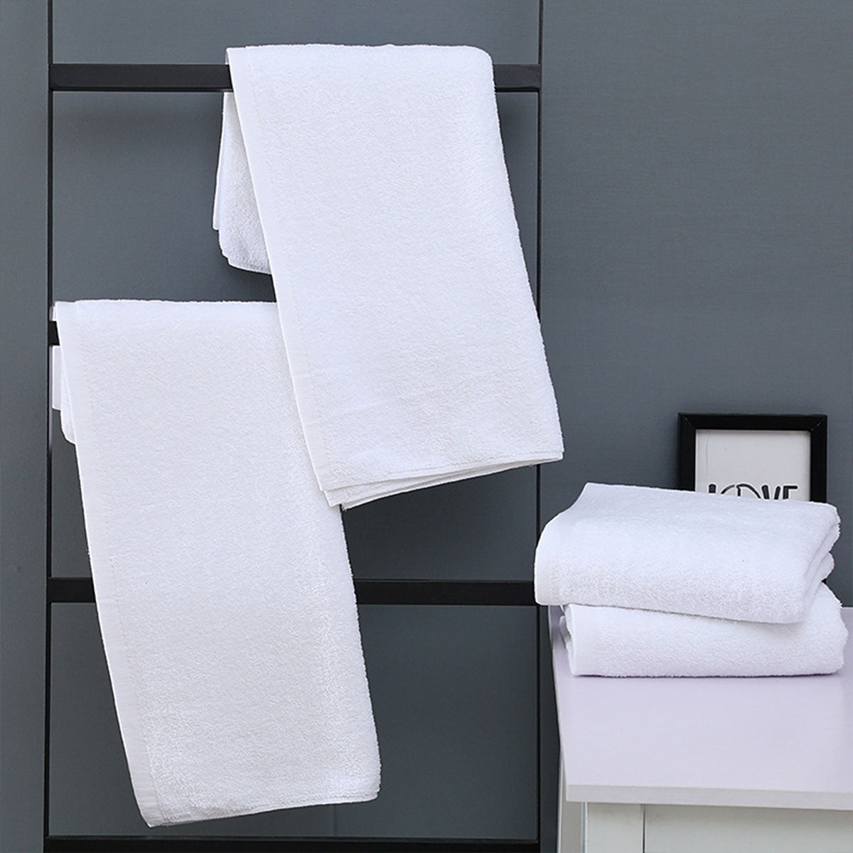 6pcs White Cotton Absorbent Bath Towels for Hotel & Home Use