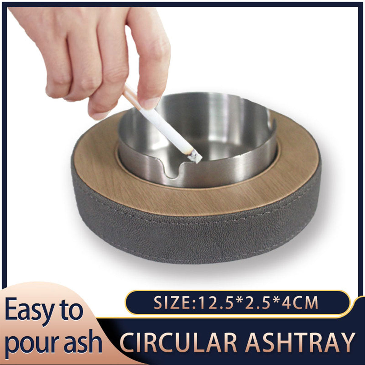 Leather Tissue Box Holder with Stainless Steel Ashtray for Hotel & Home Use