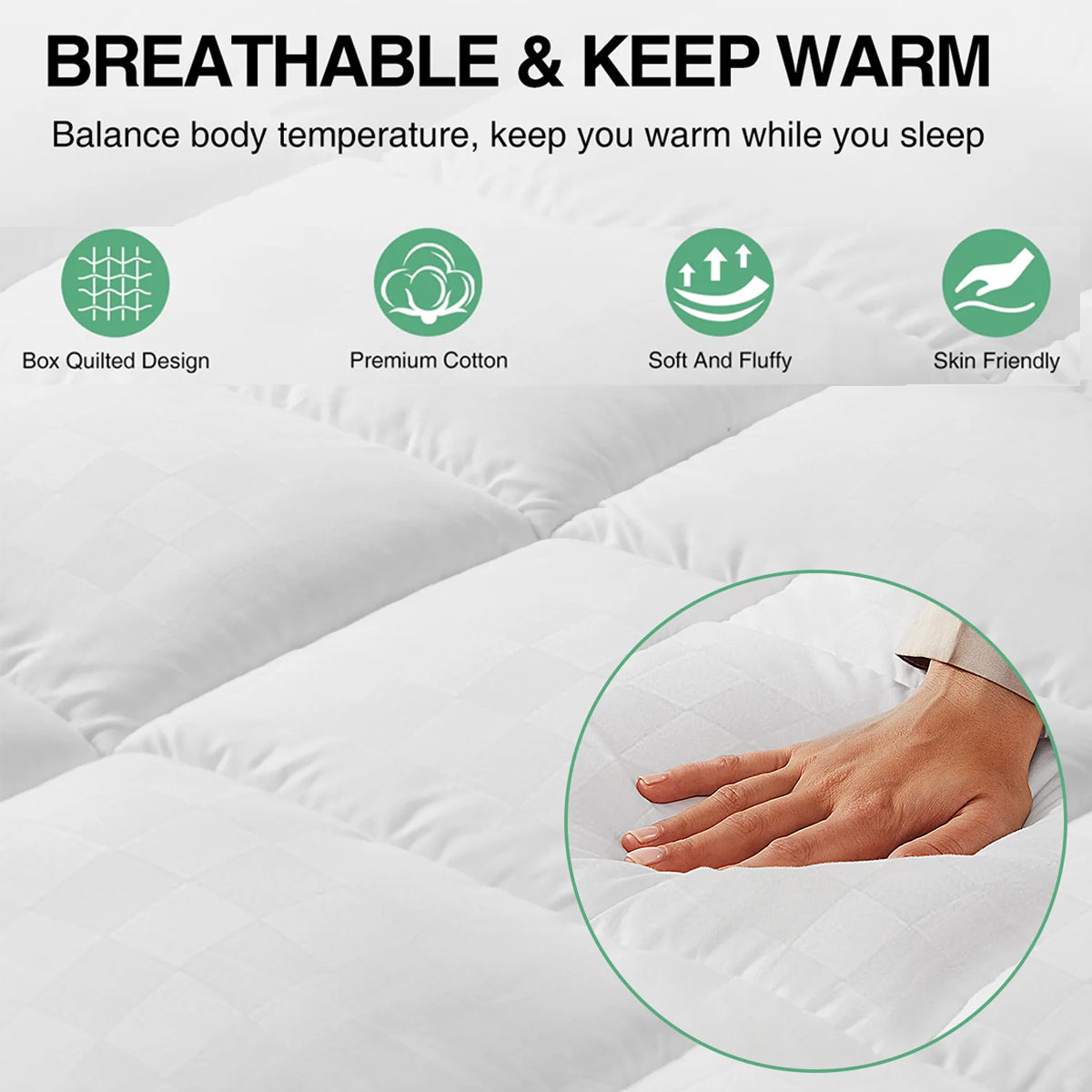 Hotel Mattress Comfort Pad Waterproof Box Quilted White