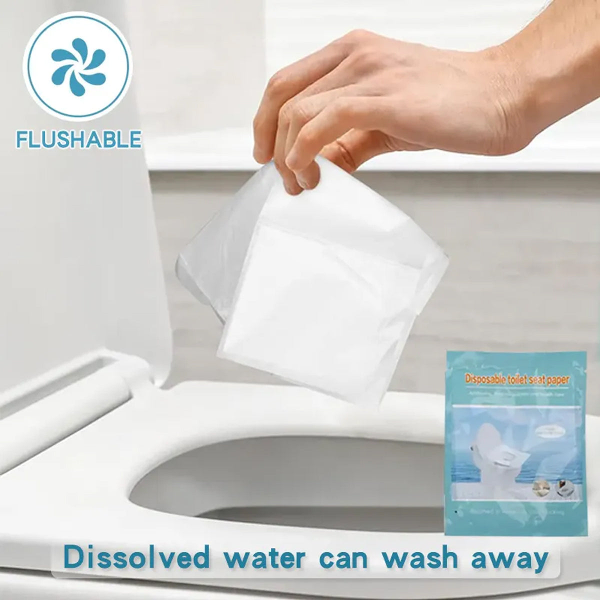 50pcs Flushable Toilet Seat Pads Water Soluble Travel
